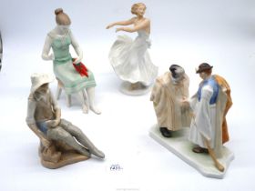 Four porcelain figures including a dancer,