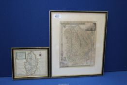 Two framed maps, one of Nottinghamshire, 8" x 7" and the other Lincolnshire, 12 1/2" x 14 3/4".