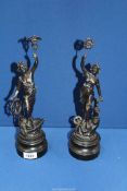 A pair of large Spelter figures, 12 1/2" high.