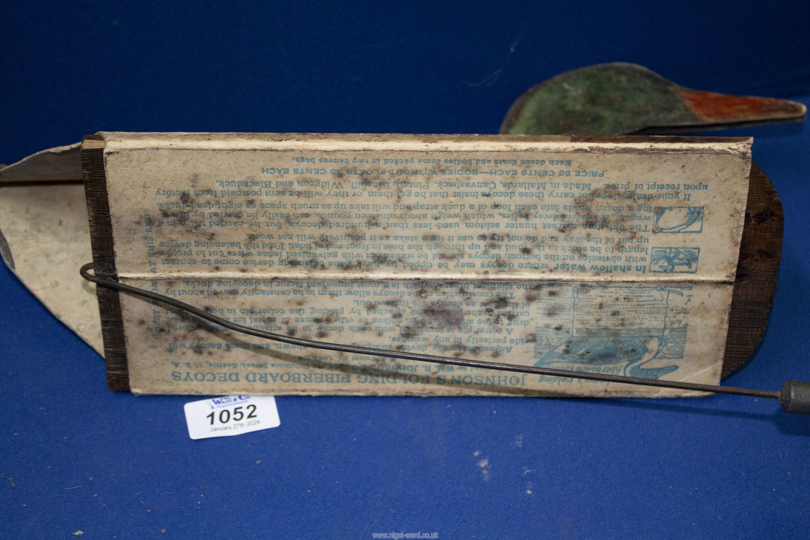 A rare surviving, American made "Johnson's Folding Fibreboard Decoy" Duck, - Image 3 of 3