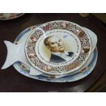 Four large plates including Minton meat plate (chipped), Hughes Langport ,