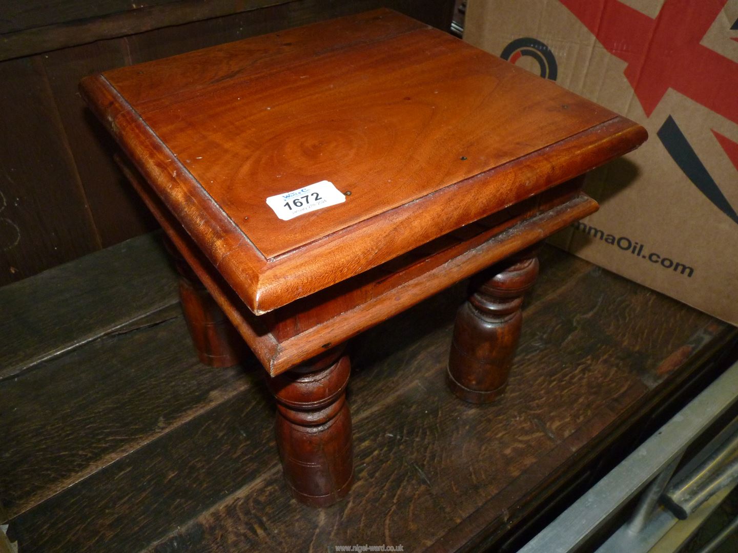 An Eastern hardwood occasional Table on turned legs, 11 7/8'' square x 11 5/8'' high. - Image 2 of 2
