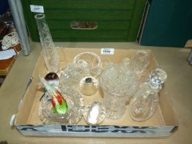 A small quantity of glass including cruets, vinegar bottle, bud vase, fish and bird.