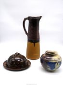 Three pieces of Studio Pottery to include; a Donald Mills 1947 vase,