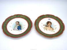 A pair of continental porcelain plates depicting Napoleon and his second wife, Marie Louise,