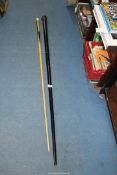 A 'Champion' one piece vintage snooker cue in Burroughs & Watts metal case.