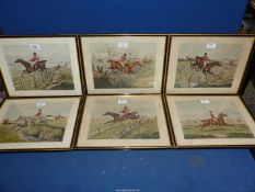Six Henry Alken Prints, plates 1-6; Going To Cover, Flying A Difficulty, Going Down A Difficulty,
