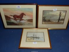 A framed and mounted Watercolour depicting a river scene, signed lower left Elsie Roberson,