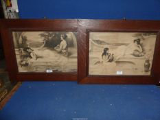 A pair of wooden framed Prints of classical maidens in the style of Herbert Horwitz.