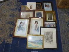 A quantity of pictures to include a Watercolour of Mulranney Bay, print of The Chancel,