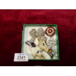 A small box of brooches to include Celtic animal paws, etc.