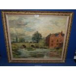 A framed boldly executed Oil painting on canvas depicting Lugg Mill,