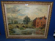 A framed boldly executed Oil painting on canvas depicting Lugg Mill,