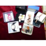 Six boxed wristwatches including two Fossil, Sioux, Vernier, etc.