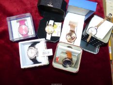 Six boxed wristwatches including two Fossil, Sioux, Vernier, etc.