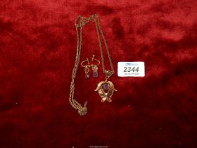 A 'Van Dell' pendant and earrings set, yellow metal, stamped 1/20 12k GF',