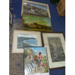 A box of Prints to include; 'Spring', a calendar print, 'The Girl He Left Behind', a seascape,