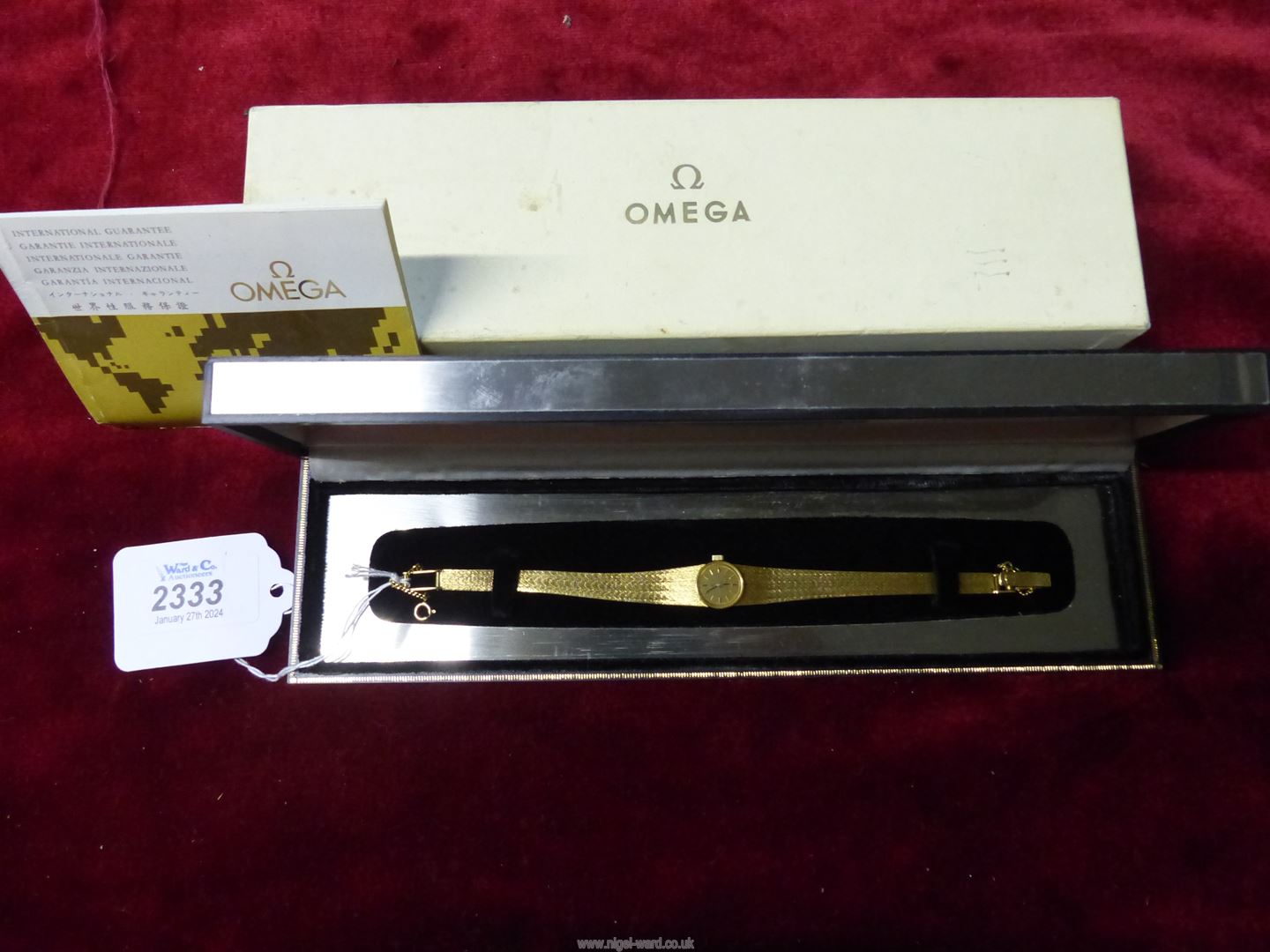 A 750 gold Omega lady's Cocktail wrist watch having baton hour markers, original box, - Image 3 of 3