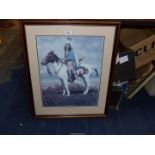 A large framed and mounted Print of a Native American Indian on his horse by Howard Terpning titled