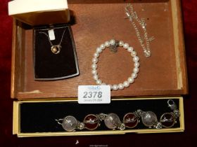 A 925 silver and mineral DiaDem bracelet, sterling silver necklaces,
