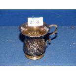 A small Silver tankard, hallmarks very rubbed, 3 1/8" tall.