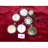 Six pocket watches and a wristwatch for spares and/or repairs.