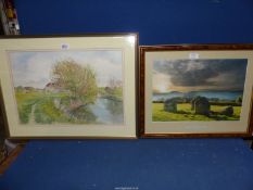A framed and mounted Watercolour, label verso titled 'Looking Towards Lugg Mill,