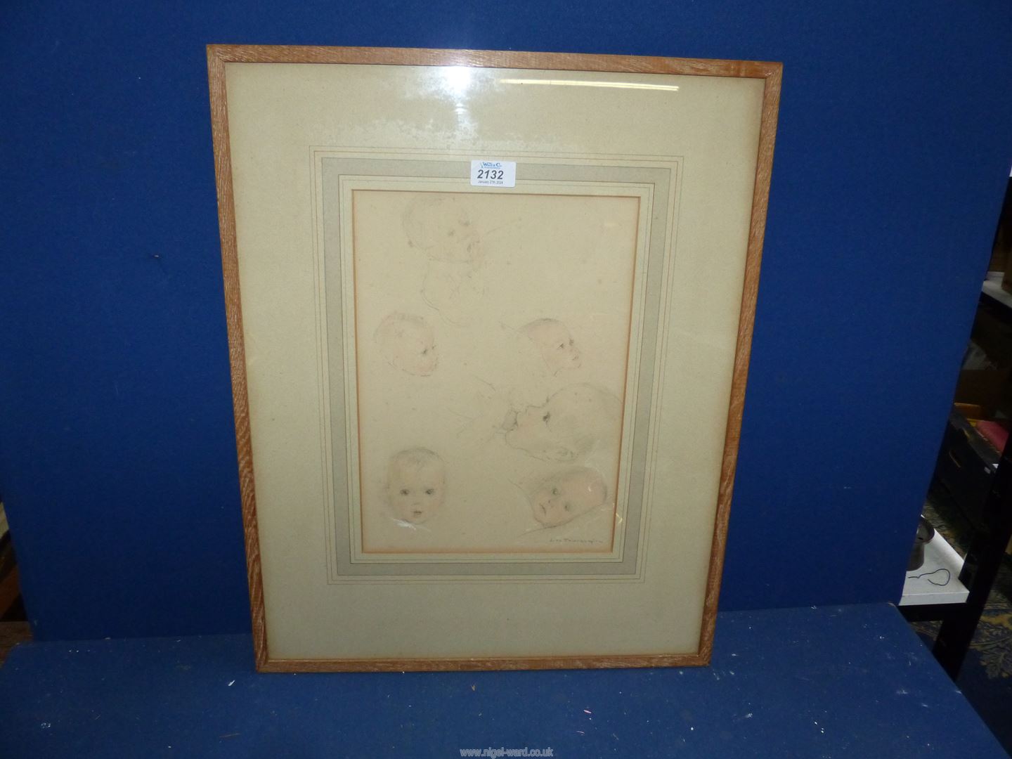 A page of Watercolour studies of an infant, signed De Tournemine, circa 1900.