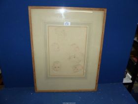 A page of Watercolour studies of an infant, signed De Tournemine, circa 1900.