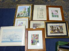 A quantity of Prints to include; floral, Malta, Egyptian on Papyrus, Thelwell 'The Anglers Pool',
