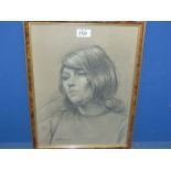 A Trevor Owen Makinson Charcoal portrait of a woman, 1960.