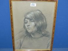 A Trevor Owen Makinson Charcoal portrait of a woman, 1960.