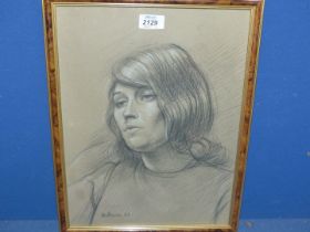 A Trevor Owen Makinson Charcoal portrait of a woman, 1960.