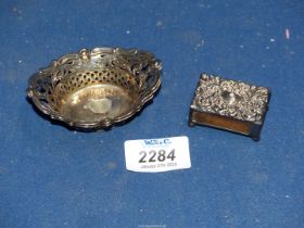 A small Silver Matchbox, Birmingham plus two miniature Ellis Bros Epns baskets having pierced work.