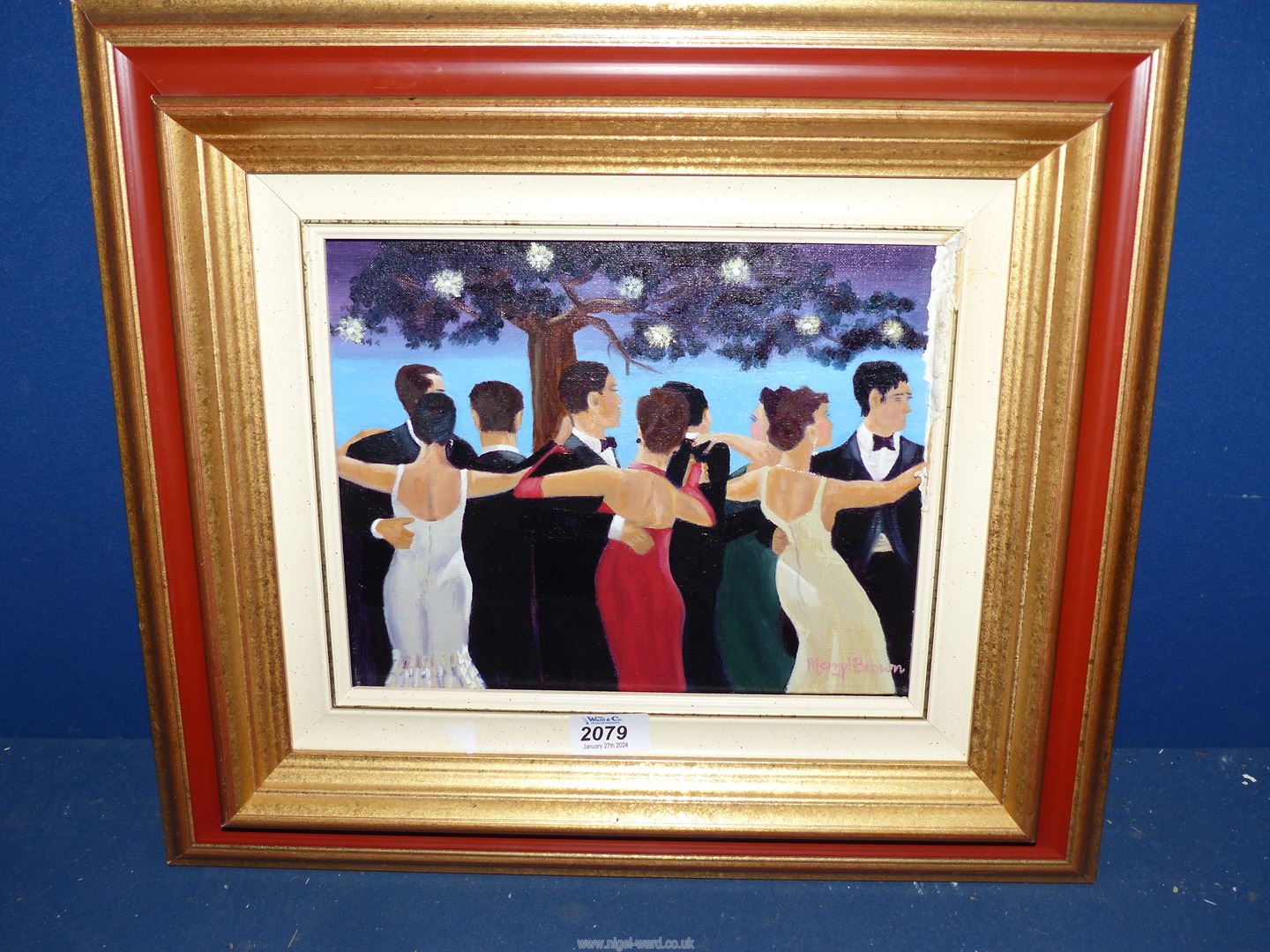 A framed Oil on canvas, signed Merryl Brown, taken from 'Veltrianos Waltzers', 18 1/4" x 16 1/4".