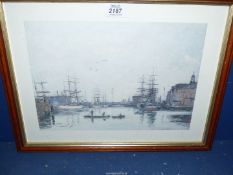 A framed Print of 'The Basin of The Barre, Le Harve' by Boudin, 17 1/2" x 13 1/2".