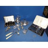 A quantity of silver plate and Epns including a set of six cake knives and forks in a Cross,