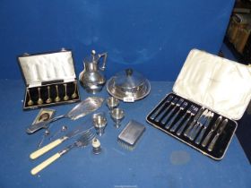 A quantity of silver plate and Epns including a set of six cake knives and forks in a Cross,