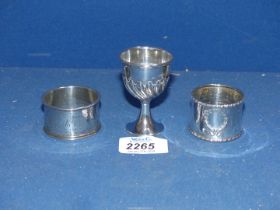 Two Silver napkin rings, one with wreath design, Birmingham,