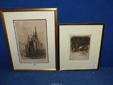 Two framed Etchings to include "La Sainte-Chapelle, Paris", by Lucien Gautier (1850-1925),
