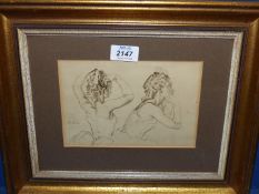 A framed and mounted study of two ballet dancers after William Russell-Flint, 12 1/4" x 15" approx.