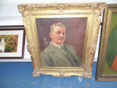 A large ornately framed Oil on canvas Portrait of a gentleman in a grey suit,