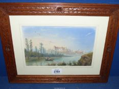 A mid 19th century Watercolour of Meerut in India, unsigned in a hand-carved oak frame,