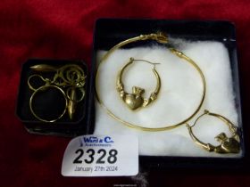 A small quantity of gold including 9ct gold hall marked droppers, earrings with 14ct 'RTg' earrings,