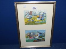 A pair of Neil Meacher Watercolours in a single frame, signed 'Meacher' and dated '02.