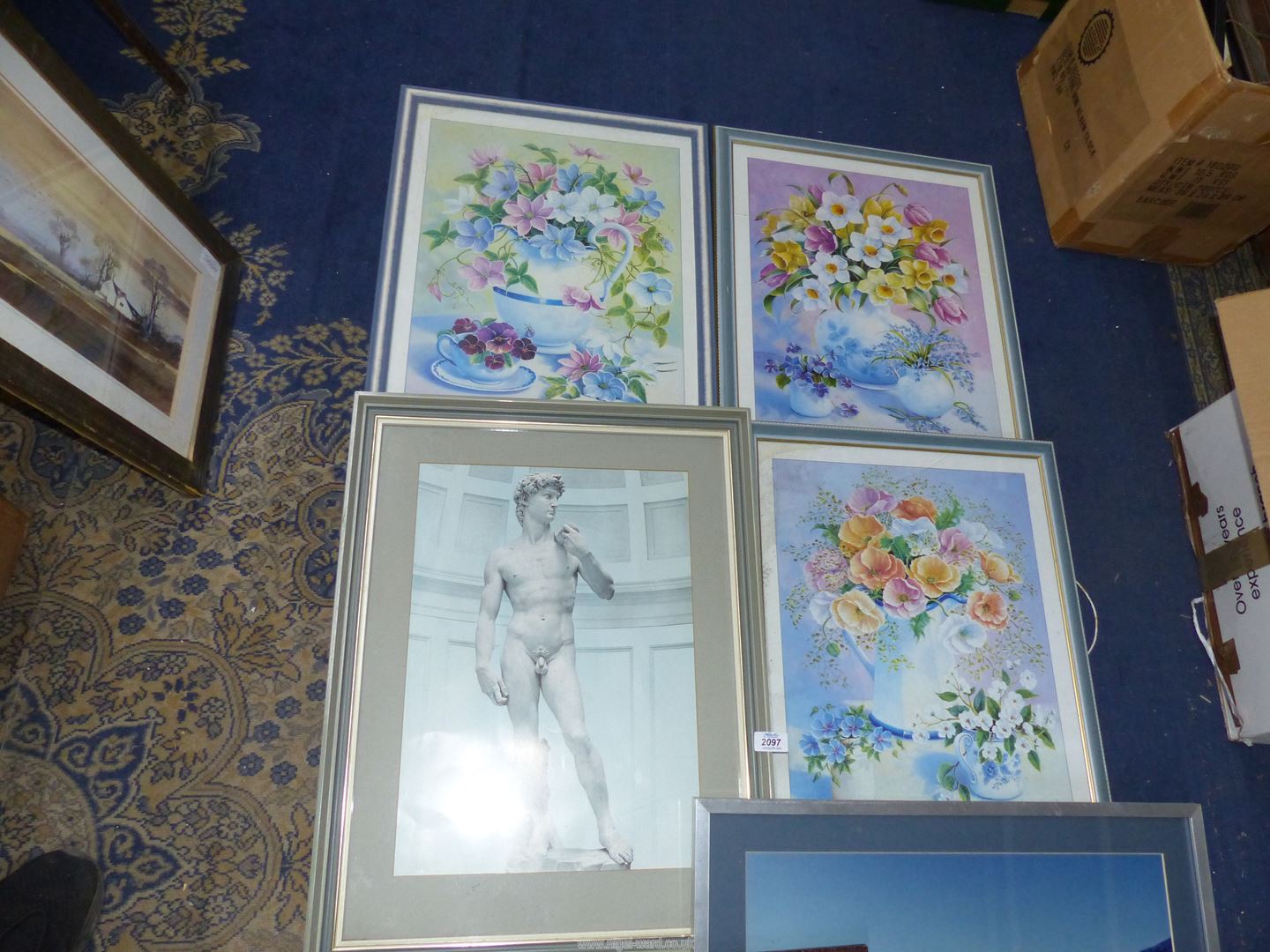 A box of Prints to include; floral by Trisha Hardwick, a mountain landscape, etc. - Image 2 of 3