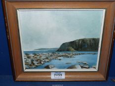 A small wooden framed Oil on board of a seascape, written verso "Port Mulgrave",