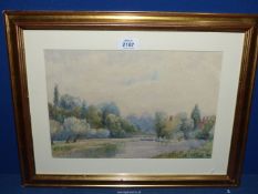 A framed Victorian Watercolour of canal and loch gates, frame 15" x 19 5/8".