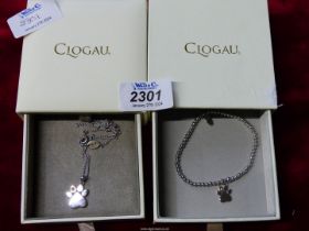 Two boxed Clogau 925 silver pieces including 'Pawprints on My Heart' pendant and chain and Affinity