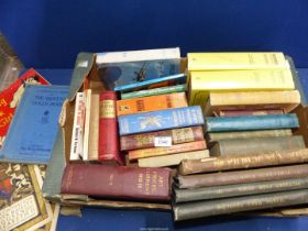 A box of books including The Queen's Dolls' House, Huckleberry Fin, Lorna Doone,